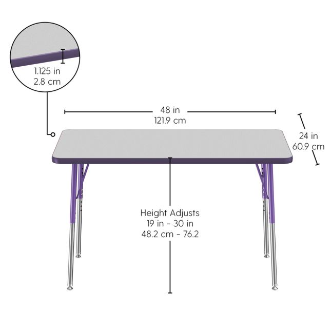 24" x 48" Rectangle Activity Table with Adjustable Swivel Glide Legs - Gray/Purple