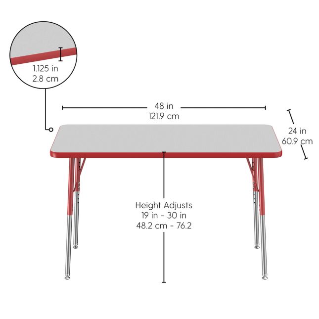 24" x 48" Rectangle Activity Table with Adjustable Swivel Glide Legs - Gray/Red
