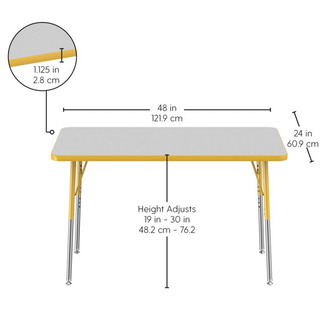 24" x 48" Rectangle Activity Table with Adjustable Swivel Glide Legs - Gray/Yellow