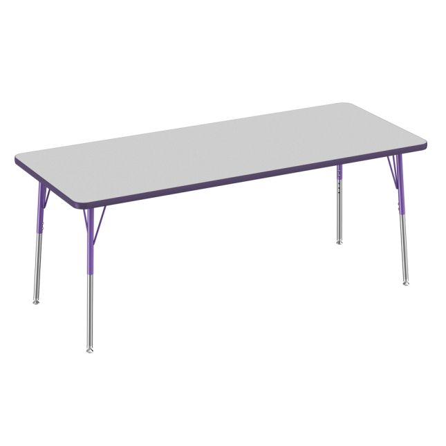 30" x 72" Rectangle Activity Table with Adjustable Swivel Glide Legs - Gray/Purple