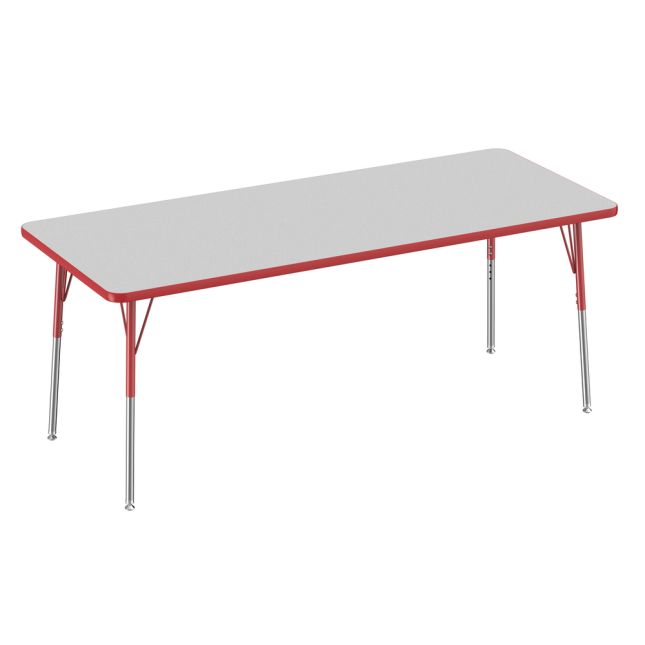 30" x 72" Rectangle Activity Table with Adjustable Swivel Glide Legs - Gray/Red