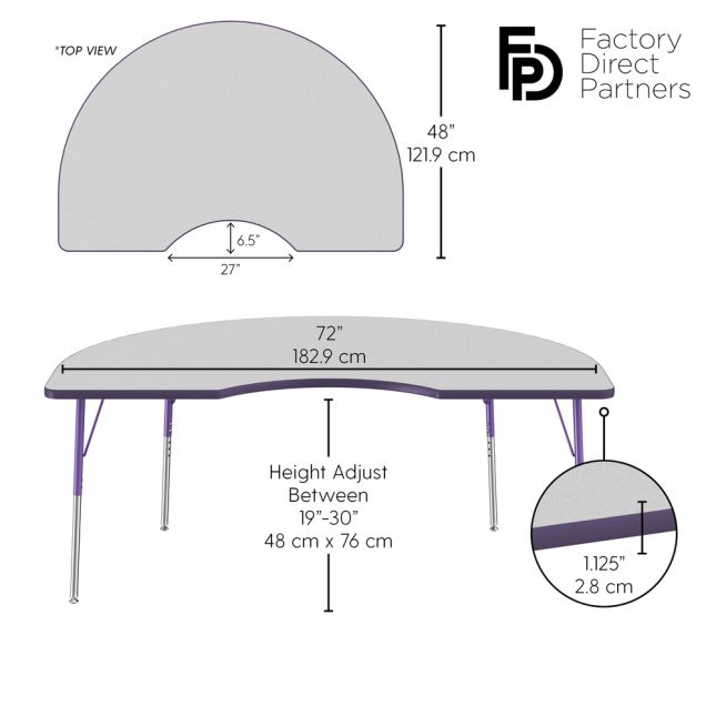 48" x 72" Kidney Activity Table with Adjustable Swivel Glide Legs - Gray/Purple