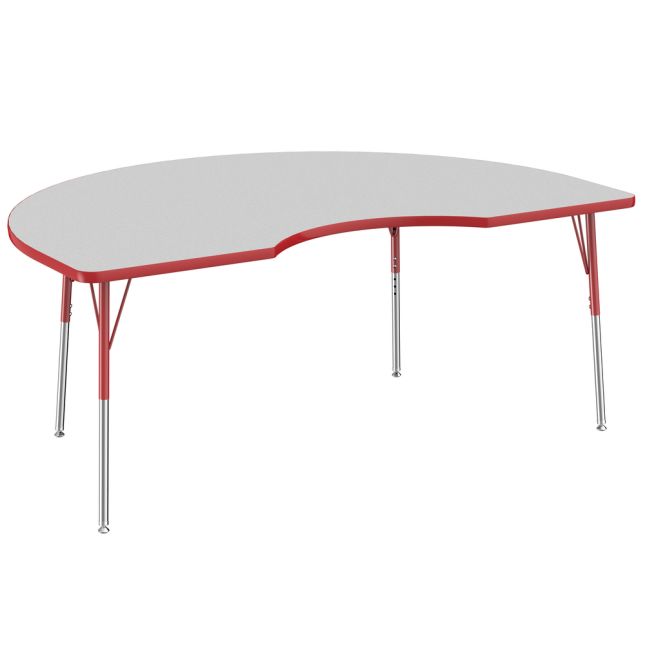 48" x 72" Kidney Activity Table with Adjustable Swivel Glide Legs - Gray/Red