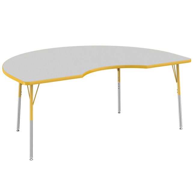 48" x 72" Kidney Activity Table with Adjustable Swivel Glide Legs - Gray/Yellow