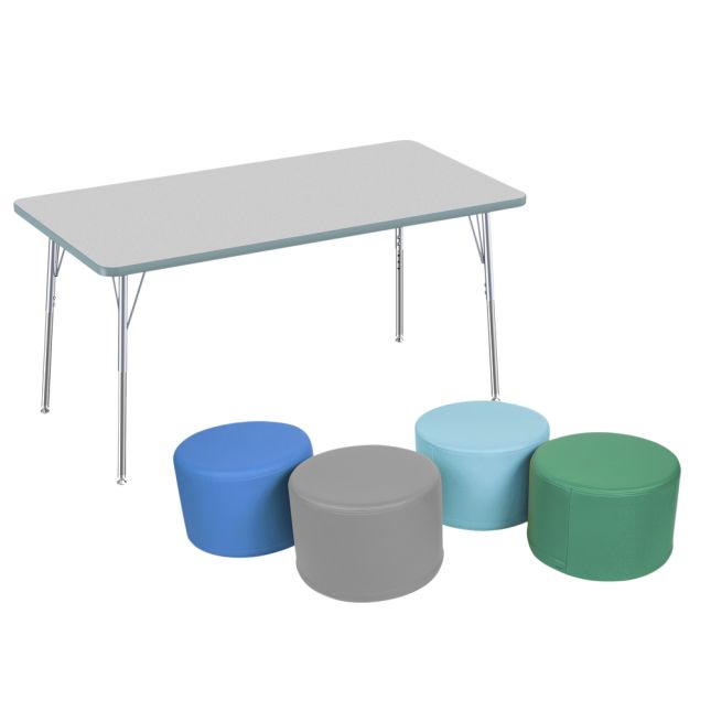 30&#034; x 60&#034; Rectangle Activity Table with Ottomans