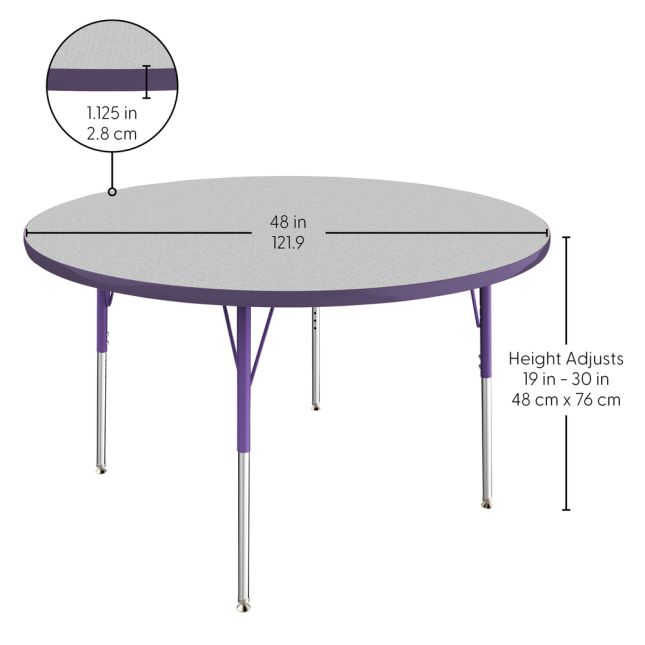 48" Round Activity Table with Adjustable Swivel Glide Legs - Gray/Purple