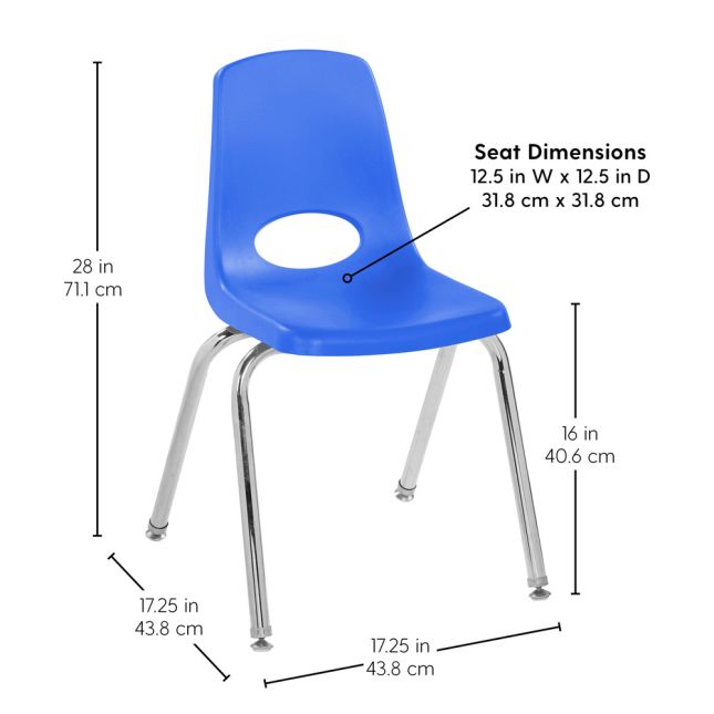 16" Black Stack Chair with Swivel Glides, 6-Pack - Blue