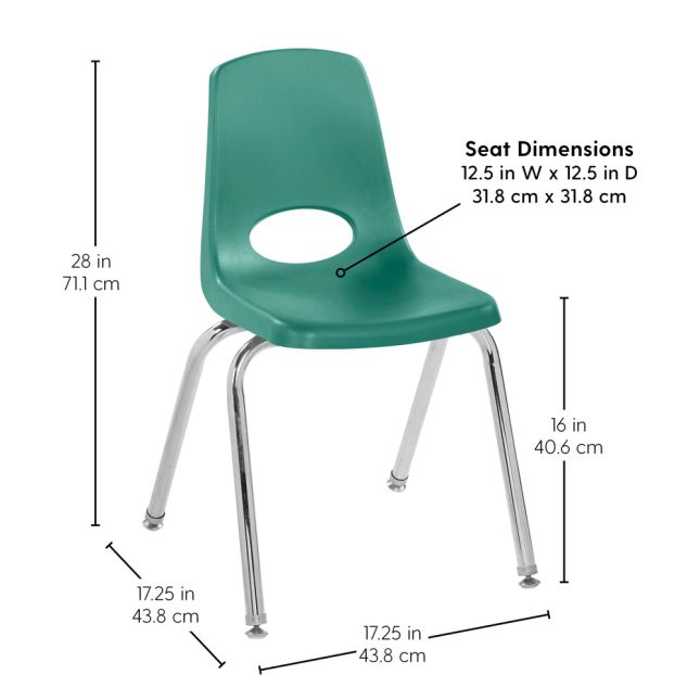 16" Black Stack Chair with Swivel Glides, 6-Pack - Green