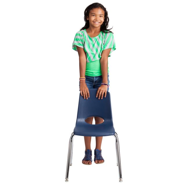 16" Black Stack Chair with Swivel Glides, 6-Pack - Navy