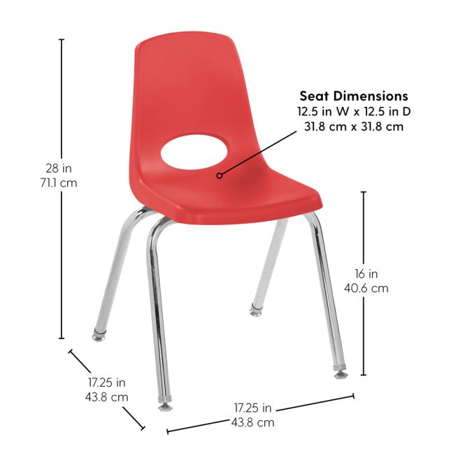 16" Black Stack Chair with Swivel Glides, 6-Pack - Red