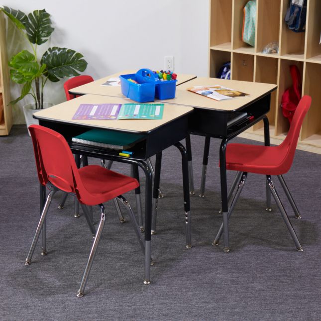 16" Black Stack Chair with Swivel Glides, 6-Pack - Red