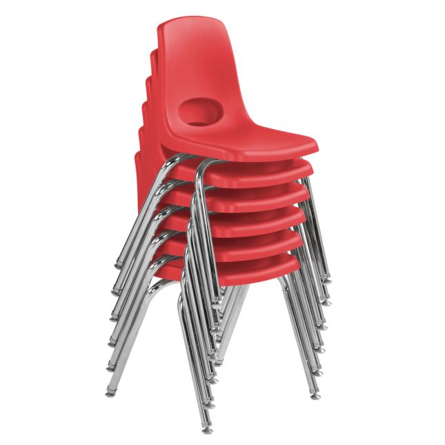 16" Black Stack Chair with Swivel Glides, 6-Pack - Red