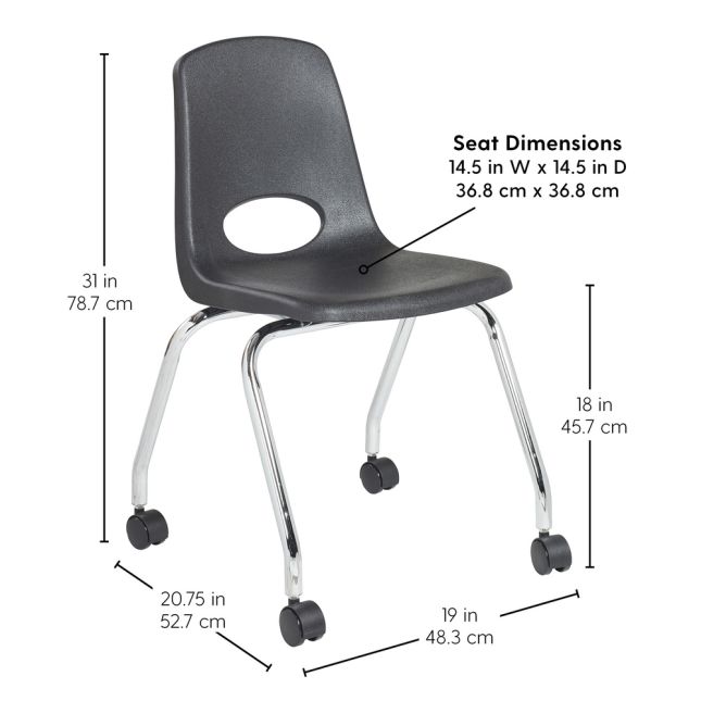 18" Black Mobile Chair with Casters, 2-Pack