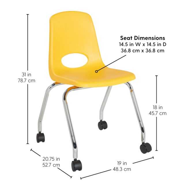18" Mobile Chair with Casters, 2-Pack - Yellow