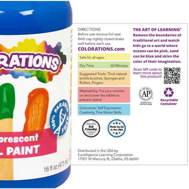 Colorations® Paraben-Free Fluorescent Gel Paint, Neon Blue- 16 oz.