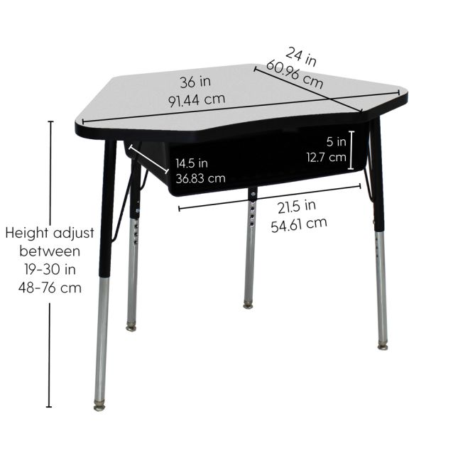 Petal Desk and 16" Stack Chair Set - Grey/Black (2-Pack/4-Piece)