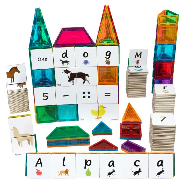 Magnetic Tiles, Letters, Numbers, and Animals Tile Toppers Kit - 260pcs