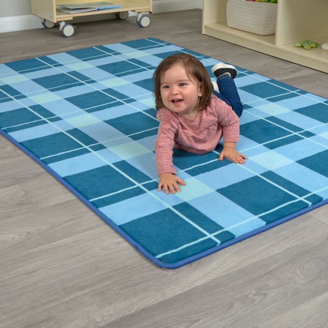 Blue Plaid Border Rug - 4' x 6'