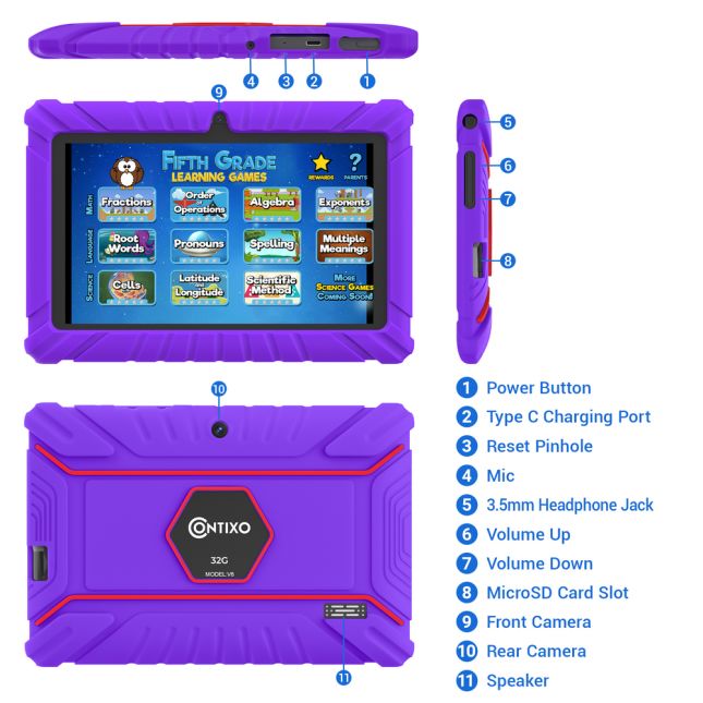 Contixo 7" Android Kids Tablet – Purple