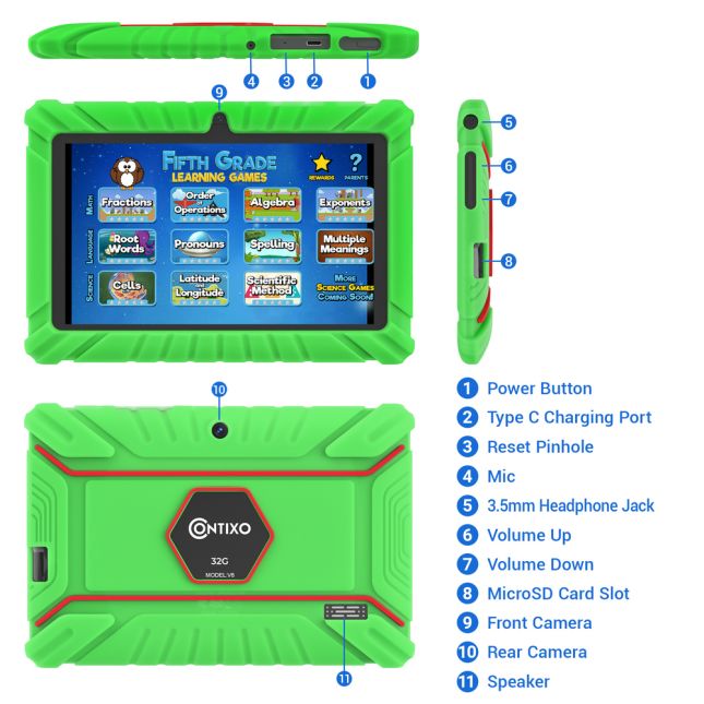 Contixo 7" Android Kids Tablet – Green