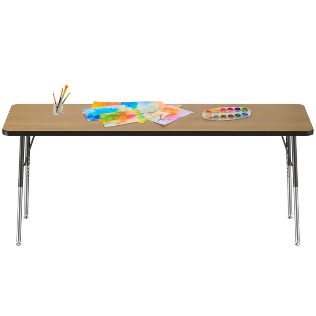 24" x 72" Rectangle T-Molding Activity Table with Adjustable Standard Swivel Glide Legs - Pasadena Oak/Black