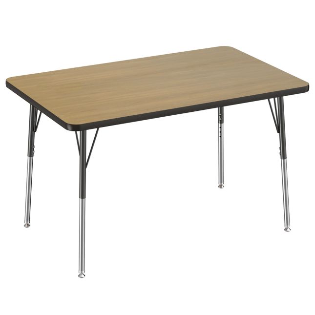 30" x 48" Rectangle T-Molding Activity Table with Adjustable Standard Swivel Glide Legs - Pasadena Oak/Black