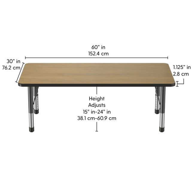 30" x 60" Rectangle T-Molding Activity Table with Adjustable Chunky Legs - Pasadena Oak/Black