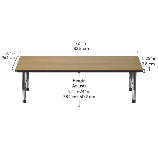 30" x 72" Rectangle T-Molding Activity Table with Adjustable Chunky Legs - Pasadena Oak/Black