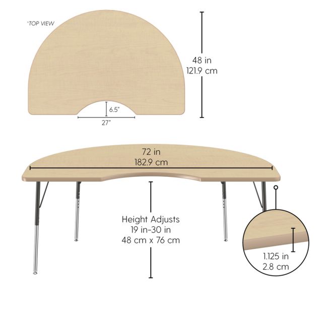 48" x 72" Kidney La Madera Activity Table with Standard Legs - Sanddrift/Silver