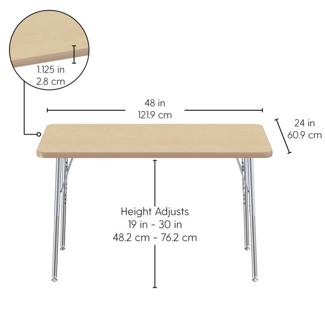 24" x 48" Rectangle La Madera Activity Table with Standard Legs - Sanddrift/Silver