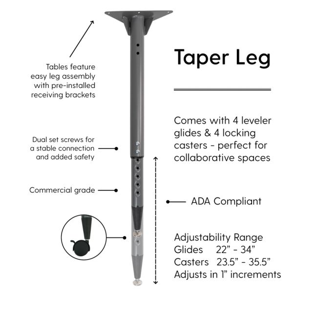 Adapte 25" x 37" Bowtie Thermofused Activity Table with Adjustable Tapered Legs -Gray/North Sea