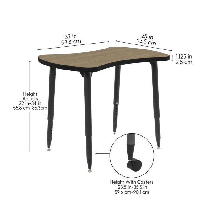 Adapte 25" x 37" Bowtie Thermofused Activity Table with Adjustable Tapered Legs - Pasadena Oak/Black