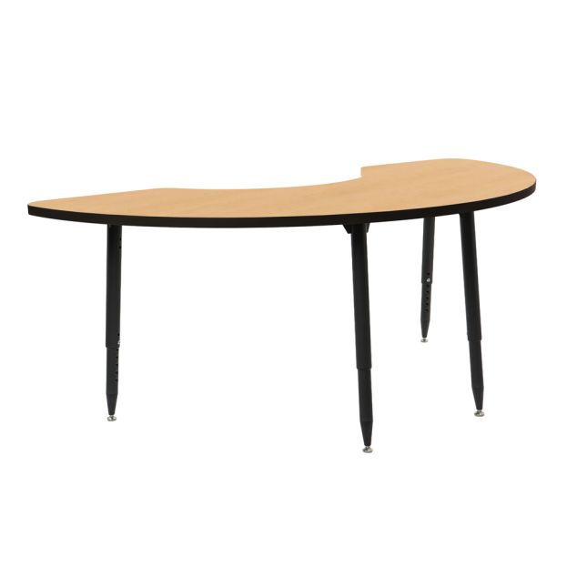 Adapte 36" x 72" Half Moon Thermofused Activity Table with Adjustable Tapered Legs - Maple/Black