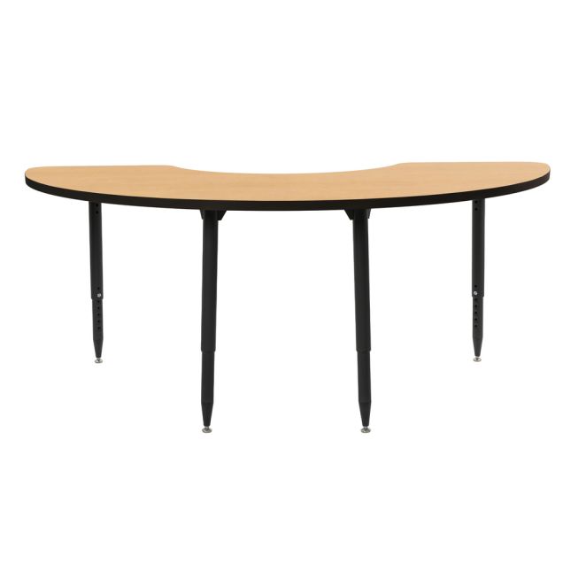 Adapte 36" x 72" Half Moon Thermofused Activity Table with Adjustable Tapered Legs - Maple/Black