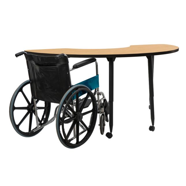 Adapte 36" x 72" Half Moon Thermofused Activity Table with Adjustable Tapered Legs - Maple/Black