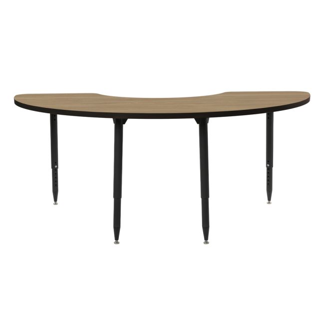 Adapte 36" x 72" Half Moon Thermofused Activity Table with Adjustable Tapered Legs - Pasadena Oak/Black