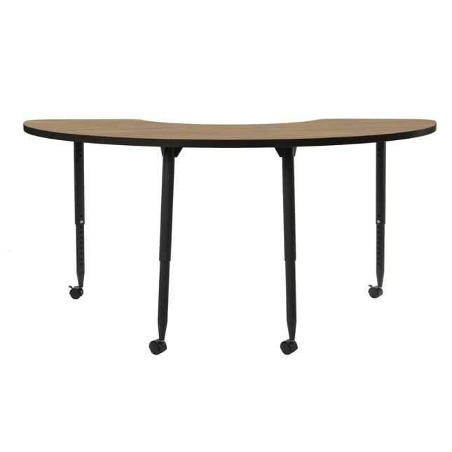 Adapte 36" x 72" Half Moon Thermofused Activity Table with Adjustable Tapered Legs - Pasadena Oak/Black