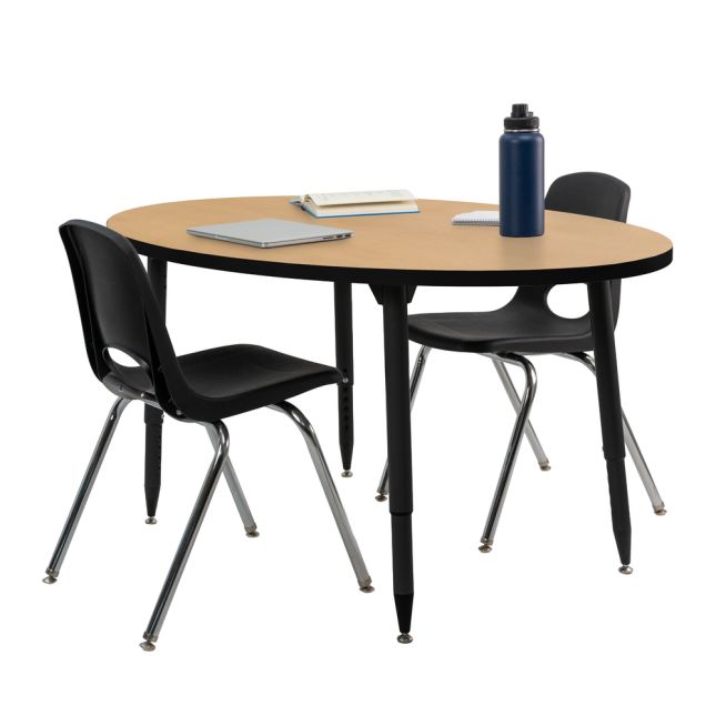 Adapte 30" x 60" Oval Thermofused Activity Table with Adjustable Tapered Legs - Maple/Black