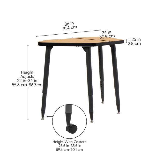 Adapte 24" x 36" Petal Thermofused Activity Table with Adjustable Tapered Legs - Maple/Black