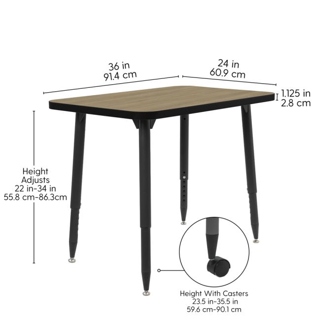 Adapte 24" x 36" Rectangle Thermofused Activity Table with Adjustable Tapered Legs - Pasadena Oak/Black