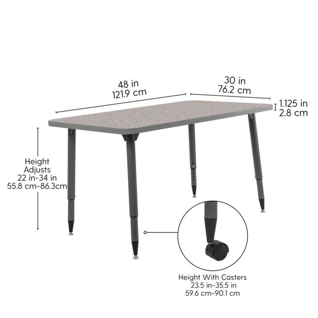 Adapte 30" x 48" Rectangle Thermofused Activity Table with Adjustable Tapered Legs - Gray/North Sea