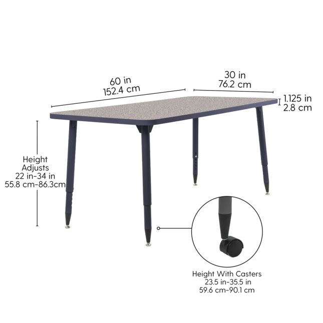 Adapte 30" x 60" Rectangle Thermofused Activity Table with Adjustable Tapered Legs - Gray/North Sea