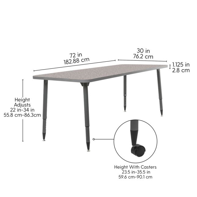 Adapte 30" x 72" Rectangle Activity Table with Adjustable Tapered Legs - Gray/North Sea