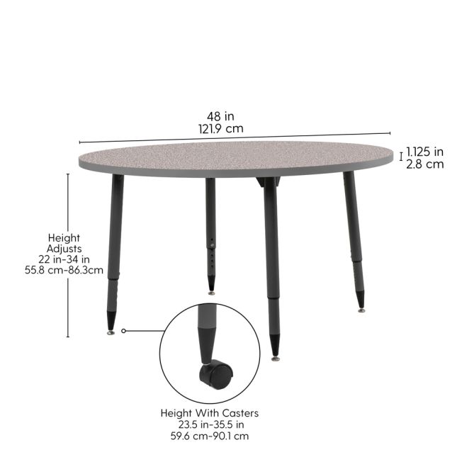 Adapte 48" Round Thermofused Activity Table with Adjustable Tapered Legs - Gray/North Sea