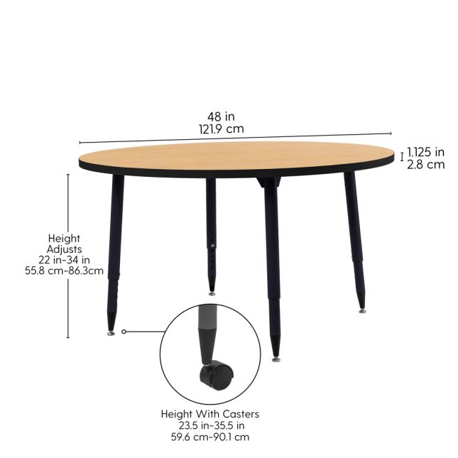 Adapte 48" Round Thermofused Activity Table with Adjustable Tapered Legs - Maple/Black