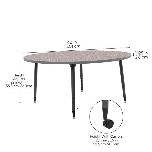 Adapte 60" Round Thermofused Activity Table with Adjustable Tapered Legs - Gray/North Sea
