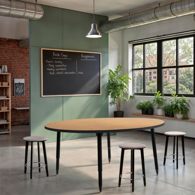 Adapte 60" Round Thermofused Activity Table with Adjustable Tapered Legs - Maple/Black