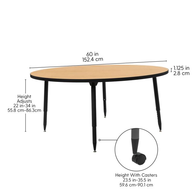 Adapte 60" Round Thermofused Activity Table with Adjustable Tapered Legs - Maple/Black