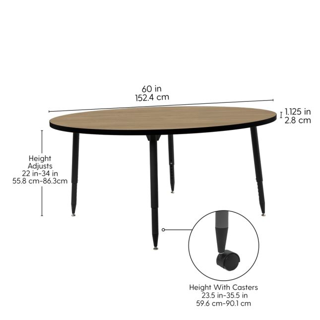 Adapte 60" Round Thermofused Activity Table with Adjustable Tapered Legs - Pasadena Oak/Black