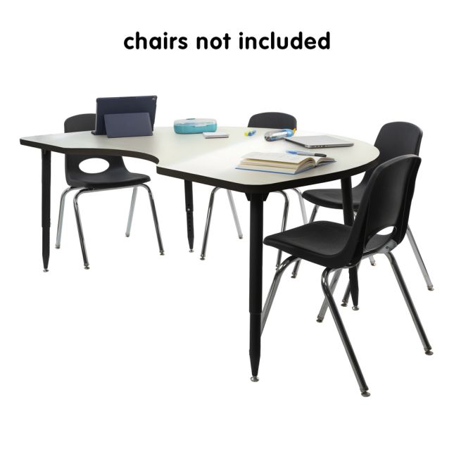 Adapte 48" x 72" Kidney Dry-Erase Activity Table with Adjustable Tapered Legs - Whiteboard/Black